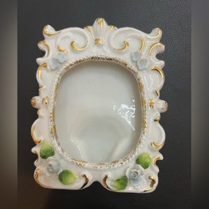 Vintage Norleans Porcelain Frame White Blue Raised Flowers